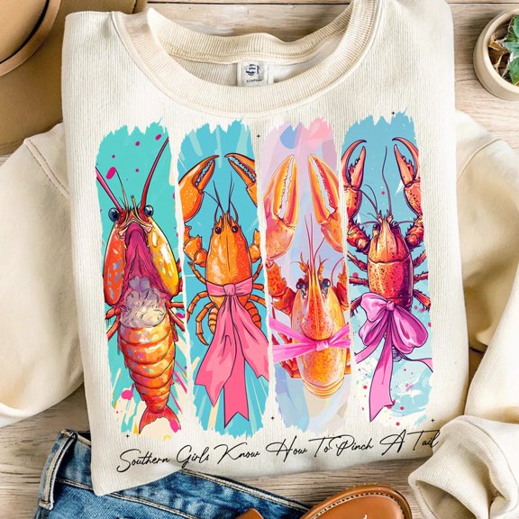 Crawfish Season Preppy Sweatshirt, Southern Girls Shirt, Coquette Bow Crawfish Sweatshirt, Girly Summer Shirt, Cute Cajun Party Gift
