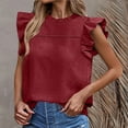thumbnail image 2 of Diufon Cute Tops for Women Fashion Ruffle Sleeve Round Neck Shirts Summer Casual Going Out Solid Color Blouses, 2 of 3