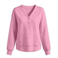 thumbnail image 4 of Sevevn Women's V Neck Half Button Sweatshirt Long Sleeve Loose Pullover Top with Front Pocket Pink M, 4 of 9