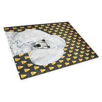 Caroline's Treasures White Toy Poodle Candy Corn Halloween Glass Cutting Board Large Size