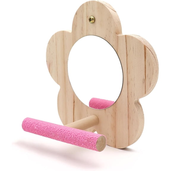 1Pc/2Pcs Bird Mirror Parrot Swing,Wooden Parakeet Perches Flower Interactive Play Toys for Small Budgies Macaw African Grey Parakeets Lovebird Cockatiel Cage Accessories