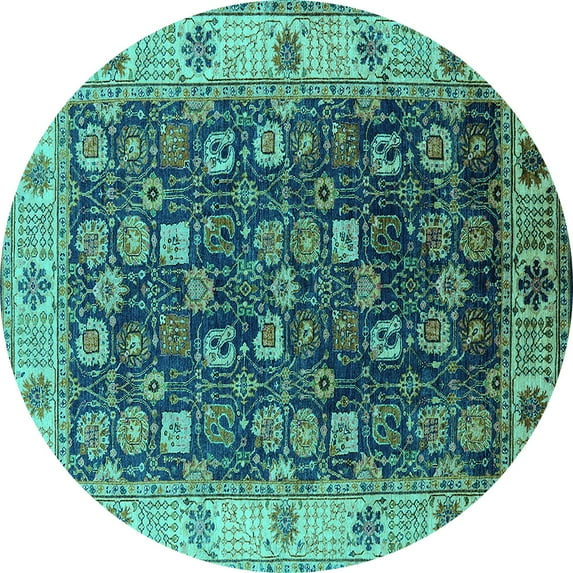Ahgly Company Indoor Round Oriental Turquoise Blue Industrial Area Rugs, 3' Round
