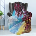 thumbnail image 4 of Seascape Soft Flannel Fleece Throw Blanket, Floral Colored Blossom Trees on Tropic Sandy Beach Seascape Summer Print, Cozy Plush for Indoor and Outdoor Use, 50" x 60", Blue Pink Cream, by Ambesonne, 4 of 5