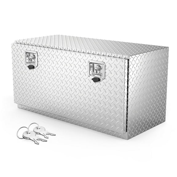 TUFFIOM 36 inch Aluminum Truck Tool Box with Dual Lock & Keys, Diamond Plate Trailer Pickup ATV Truck Bed Storage Organizer Toolboxes, Silver