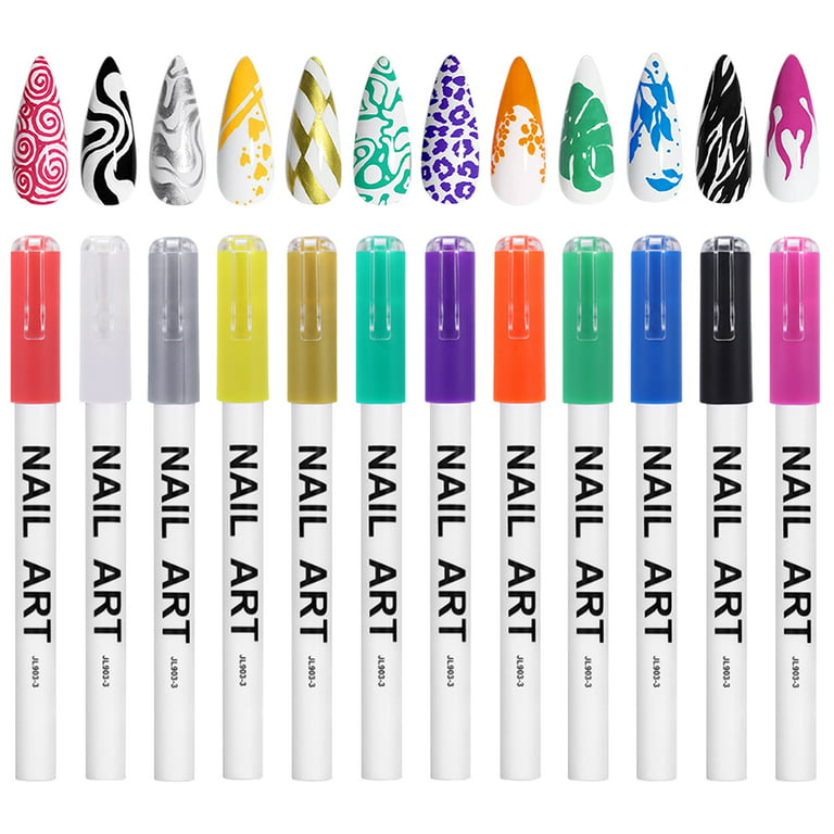 Summerkimy 12 Colors 3D Nail Art Painted Pens Set Quick Dry Nail Art  Painting Pen Kit Waterproof Nail Point Graffiti Pen Drawing Painting Liner  Brush for DIY Nail Art Beauty Manicure Tools 
