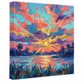 thumbnail image 2 of Sunset Lake Canvas Wall Art for Living Room Bedroom Bathroom, Vintage Rustic Gold Purple Blue Sun Rays Oil Painting Texture Canvas Art Wall Decor, Artwork for Walls Home Office Decor, 12"x12", 2 of 9