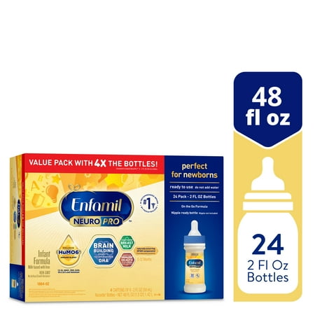 Enfamil NeuroPro Liquid Baby Formula, MFGM* 5-Year Benefit, Exclusive HuMO6 Immune Blend, 2 Fl Oz Bottle, 24 Count