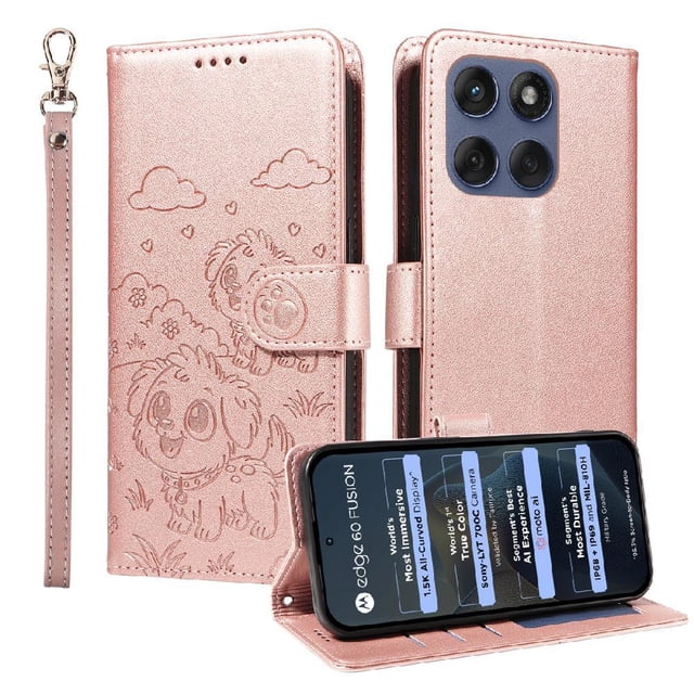 Funda Cartera GANGXUN con Diseño de Perrito en Relieve para Motorola Edge 60 5G , Protección 360° con Ranuras y Correa Desmontable