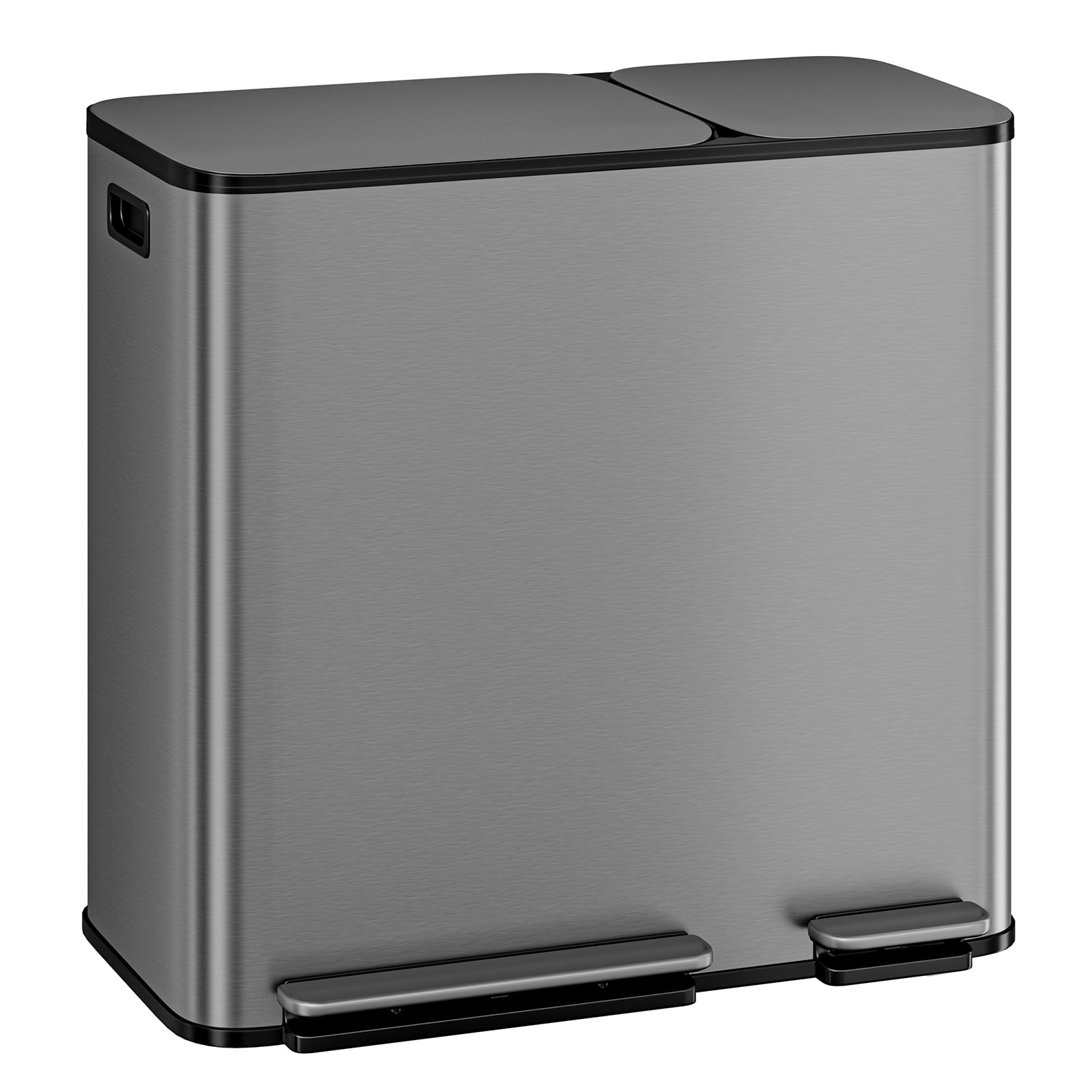 Dual Compartment Kitchen Trash Can 50L+20L – Stainless Steel, Soft Close Lid, Step Pedal – Waste and Recycling Bin – Fingerprint Resistant – Modern Home Use
