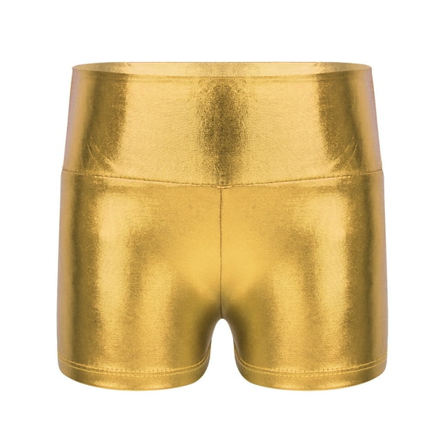 vastwit Girls Shiny Metallic Shorts Gymnastics Dance Shorts Gold 8