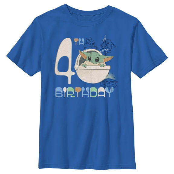 Boy's Star Wars: The Mandalorian Grogu 4th Birthday Graphic Tee Royal Blue Medium