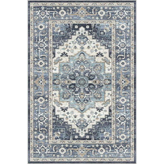 Vintage Collection Washable Area Rug - 2x3 Door Mat Small Entryway Rug Distressed Non-Slip Low-Pile Floor Carpet for Indoor Front Entrance Kitchen Bathroom Living Room Bedroom