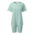 thumbnail image 4 of Shirt And Shorts Set Women Active Fit Short Sleeve Solid Tops Shorts Running Yoga Sports Suit Summer Outfits For Women Light Green XXL, 4 of 6