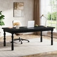 thumbnail image 7 of Tribesigns 62.2-Inch Large Wood Executive Desk, Farmhouse Style Writing/Study Table, Business Office Workstation Furniture with Carved Turned Legs, Black, 7 of 7