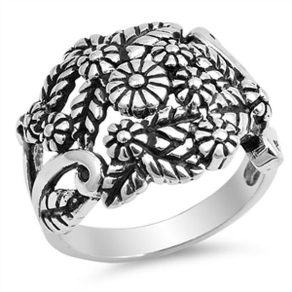 Oxidized Plumeria Floral Flower Filigree Ring Sterling Silver Band 925 Jewelry Female Male Size 4