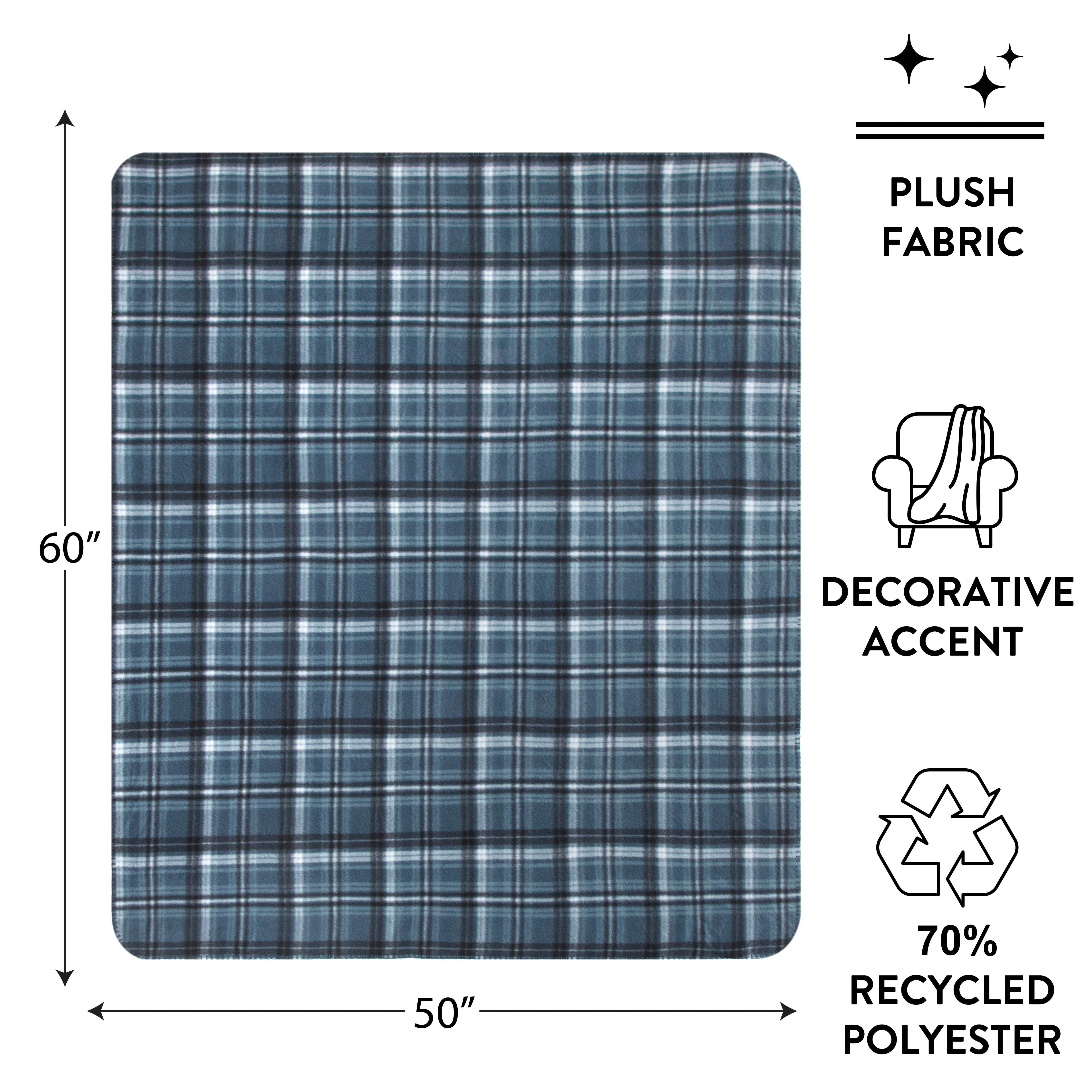 Mainstays Blue Plaid Cozy Fleece Throw Blanket, 50" x 60"