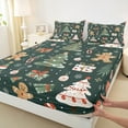thumbnail image 3 of Manfei Kids Merry Xmas Theme Bed Sheets 4 Pieces, Gingerbread Christmas Tree King Sheets, Snowflakes Gifts Sheet Set, Microfiber Bedroom Decor, 3 of 7