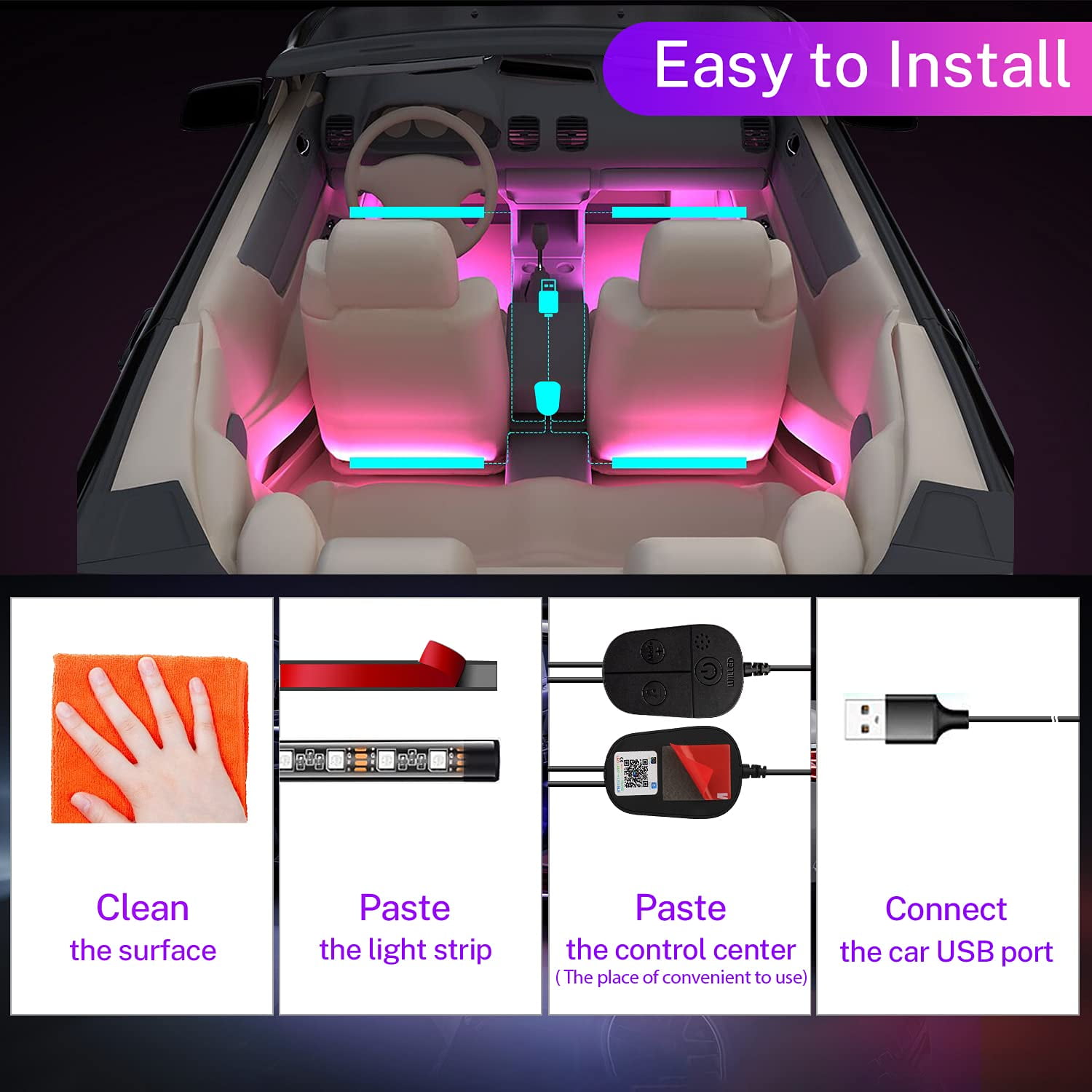 WILLED Car LED Interior Lights, App Control Smart Car Lights with