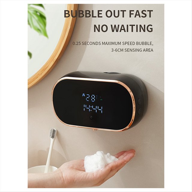 Dispensador de Jabón con Sensor Dispensador Automático de Espuma para Lavado de Manos Dispensador de Jabón Líquido para Montaje en Pared para Baño Cocina Negro