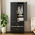thumbnail image 3 of Jopath Metal Wardrobe Closet,71" Tall Armoire Wardrobe Cabinet 2 Drawers and Hanging Rod,Clothes Storage Organizer Cabinets for Bedroom,Office,Living Room,Black, 3 of 8