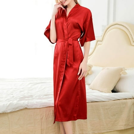 Sentaili Womens Satin Long Robe Wedding Dressing Gown Sleepwear Lingerie Nightdress