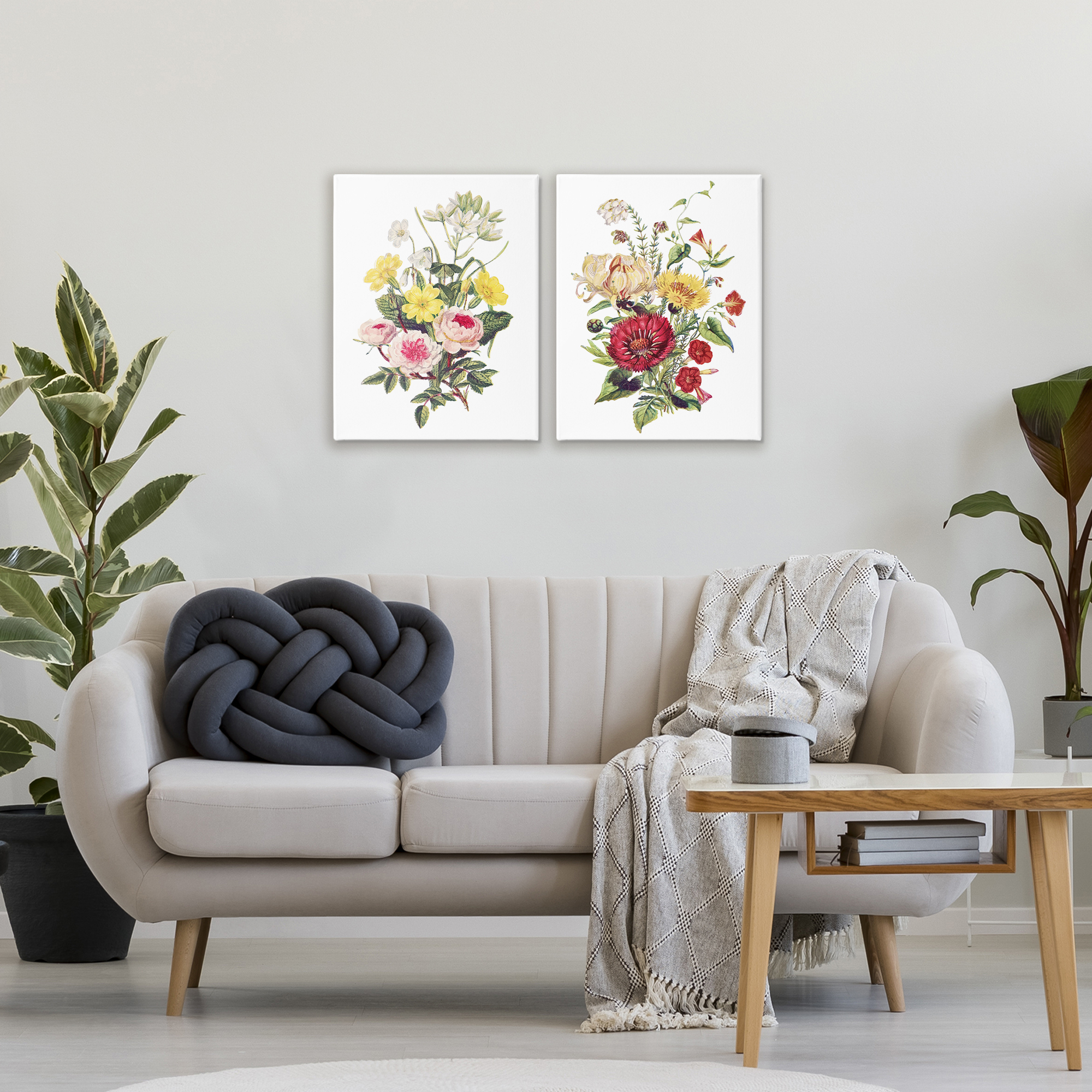Mixed Flower Bushels 2 Piece Canvas Wall Art Set, design by Lettered and Lined