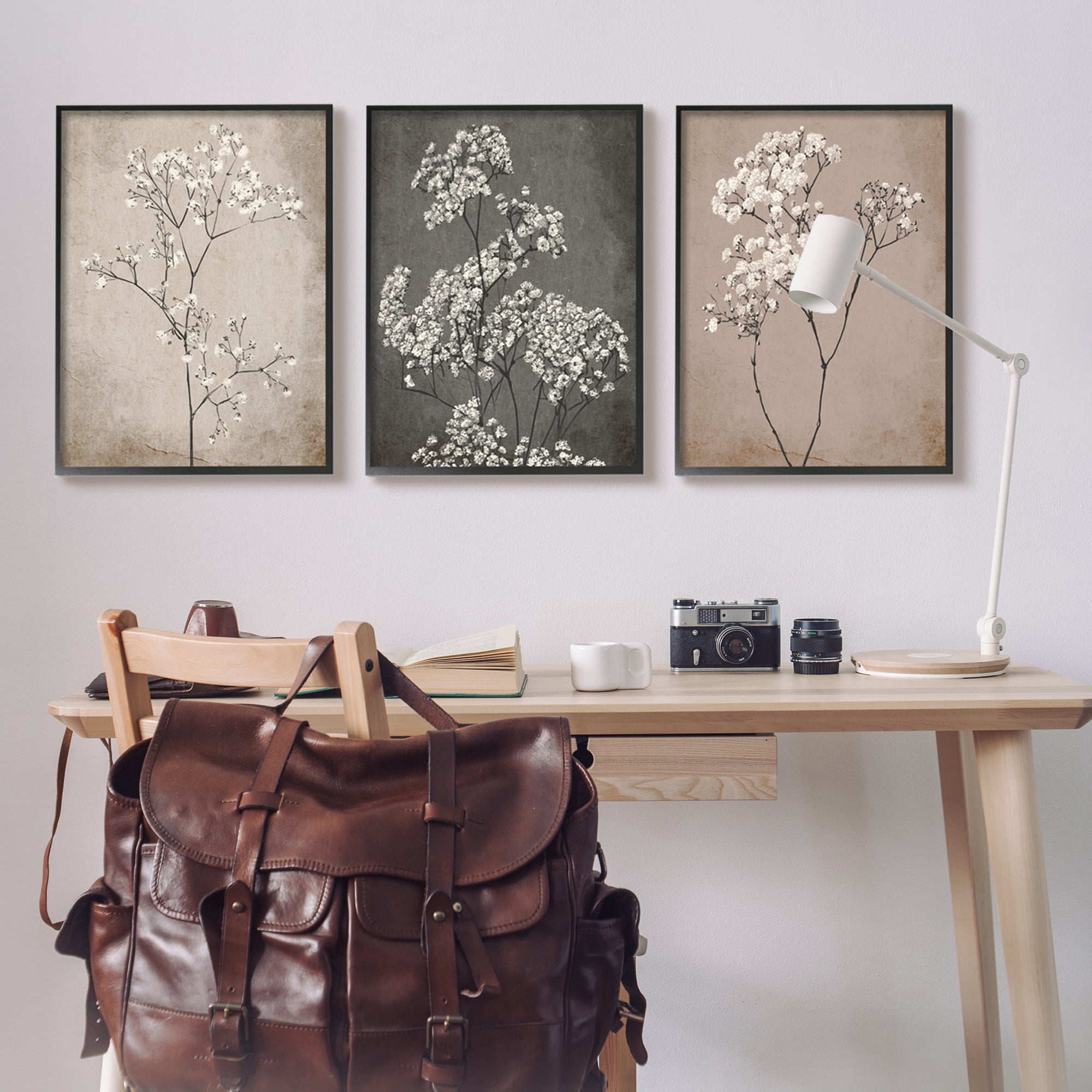Stupell Industries Botanical Baby's Breath Herbs Botanical & Floral Painting Black Framed Art Print Wall Art, 24 x 30, Set of 3