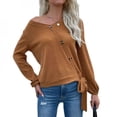 thumbnail image 2 of POINTERTECK Final Clear Out! Women‘s Ribbed Knit Sweater Puff Long Sleeve Tunic Tops V-Neck Button Decor Blouse Jumper Top, 2 of 5