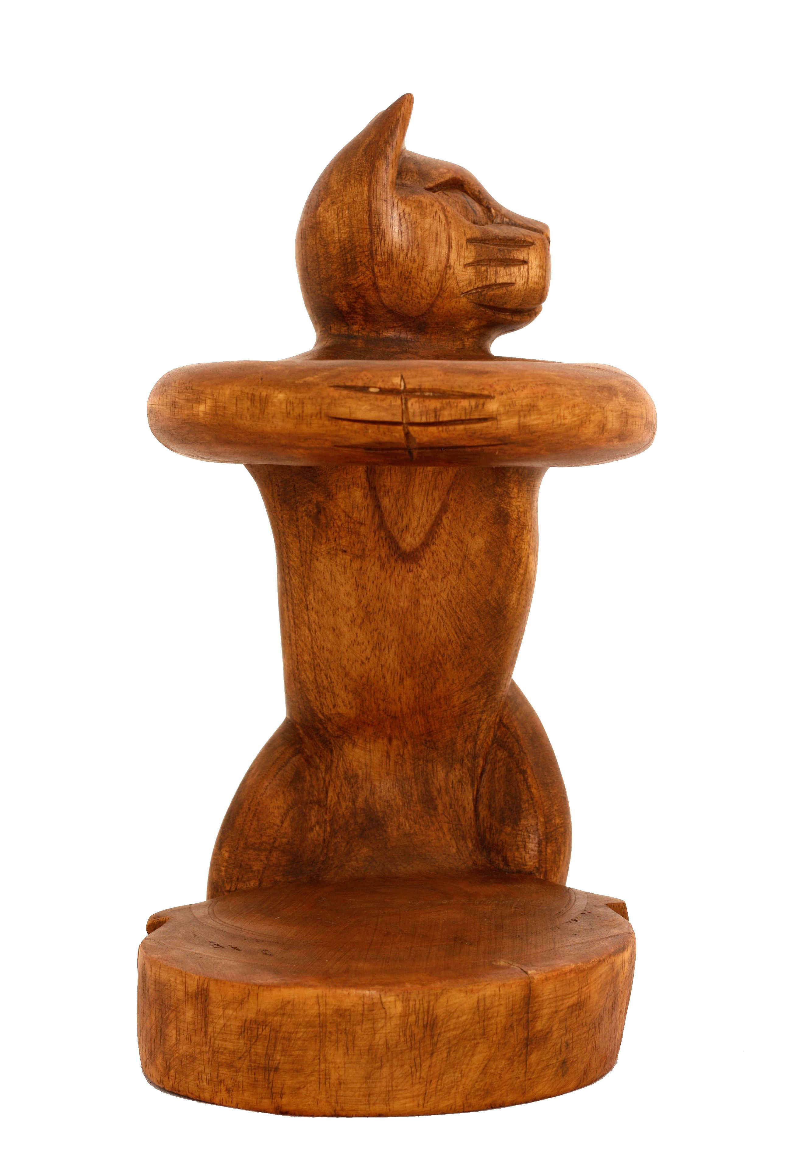 Wooden Hand Carved Siamese Cat Bottle Wine Rack Holder Home Decor Gift Art Wood 
