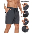 thumbnail image 3 of Hanerdun Mens 2 in 1 Dry Fit Workout Shorts with Liner and 5 Pockets Gray M, 3 of 7