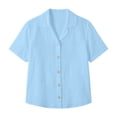 thumbnail image 4 of Edvintorg Button Down Shirts for Women Cotton Linen Turndown Collar Loose Tops Summer Short Sleeve Lightweight Casual Blouse Trendy Womens Clothes Light Blue XXL, 4 of 9