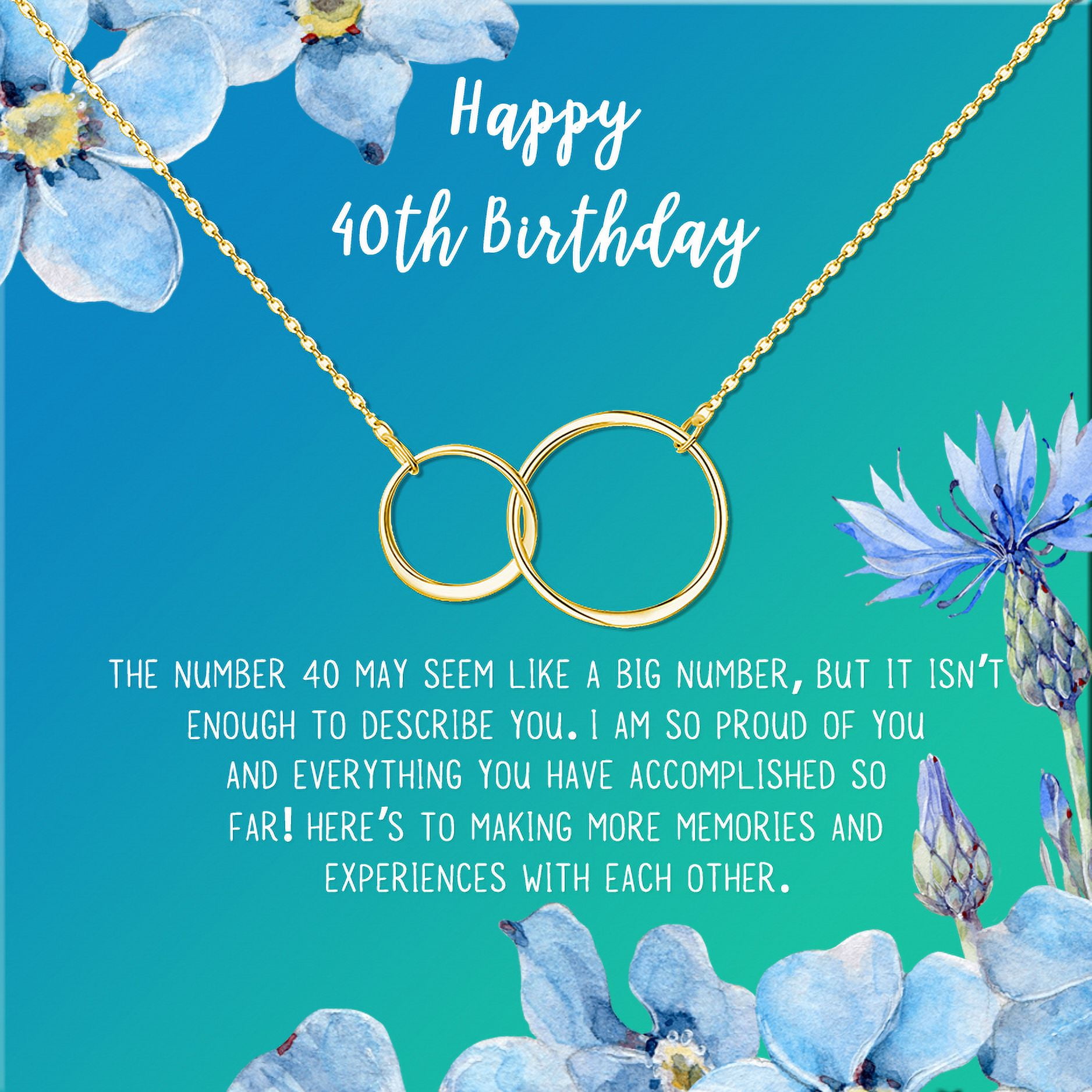 Happy 40th Birthday Card and Necklace - Gift for Her - Gift for Mom - Jewelry Gift Set - Gold Infinity Rings Necklace - Motivational Card - Ships Next Day