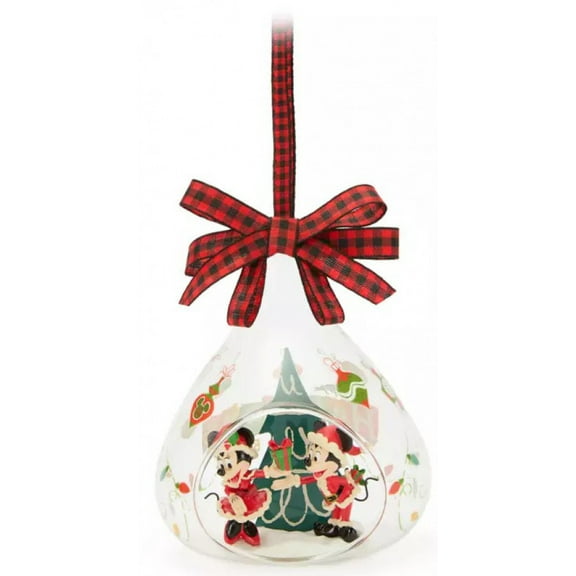 Disney 2025 Holiday Santa Mickey and Minnie Mouse ''Happy Holidays 2025'' Glass Ornament