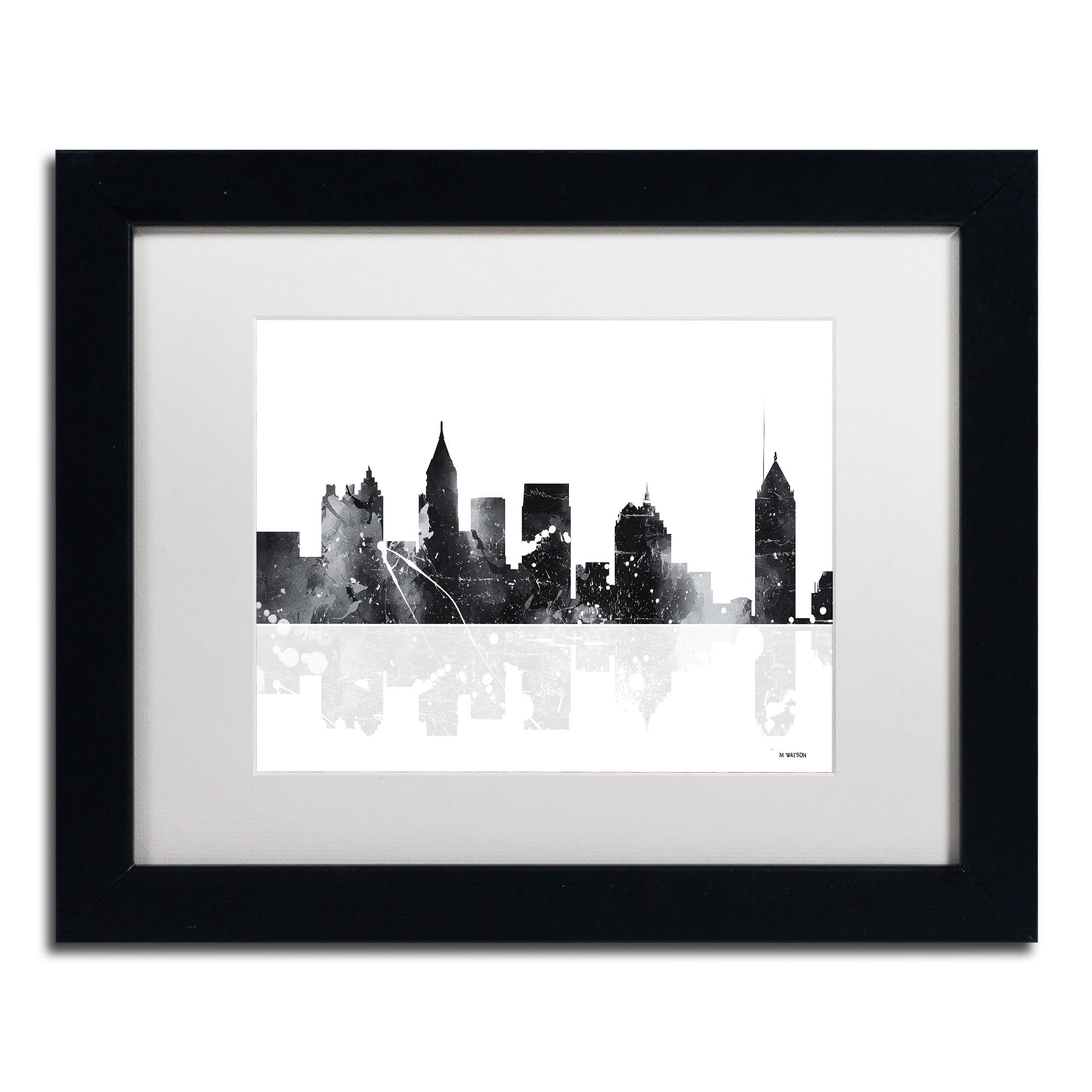 Trademark Fine Art "Atlanta Georgia Skyline BG-1" Canvas Art by Marlene Watson, White Matte, Black Frame