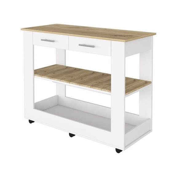 FM FURNITURE Brooklyn 46 Kitchen Island with Two Drawers Engineered Wood White