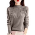 thumbnail image 3 of Women's Mock Turtleneck Sweater, Long Sleeve Embossed Design Pullover, Chunky Knit Winter Top, Solid Color Casual Jumper, Batwing Sleeve Sweater, Everyday Winter Wear Light Ashy M, 3 of 7
