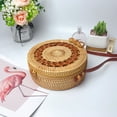 thumbnail image 3 of Handwoven Rattan Bag Shoulder with Leather Strap, Women Handmade Wicker Woven Purse, Brown Straw Boho Basket Handbag(7.9x7.9x3.1inches), 3 of 5