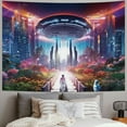 thumbnail image 2 of BCIIG Trippy UFO Tapestry Psychedelic Neon Space Landscape Tapestry Mystic Cityscape Tapestry Fantasy Butterfly Trees Tapestry Mysterious Astronaut Wall Hanging for Room 50x40inch, 2 of 6