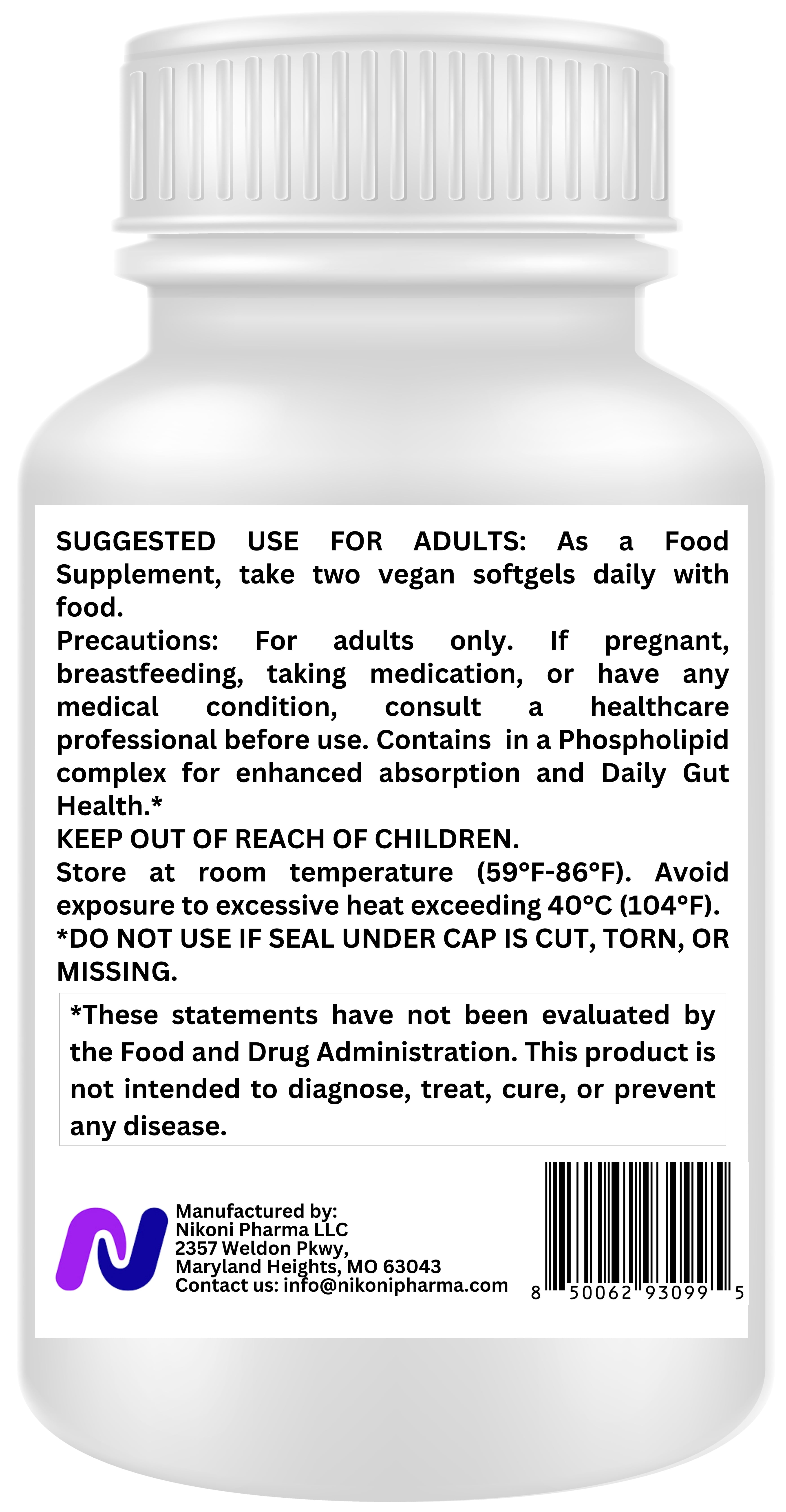 Nikoni Calm Relax Phospholipid Complex Enhanced Absorption Formula Stress Support 60 Vegan Softgels