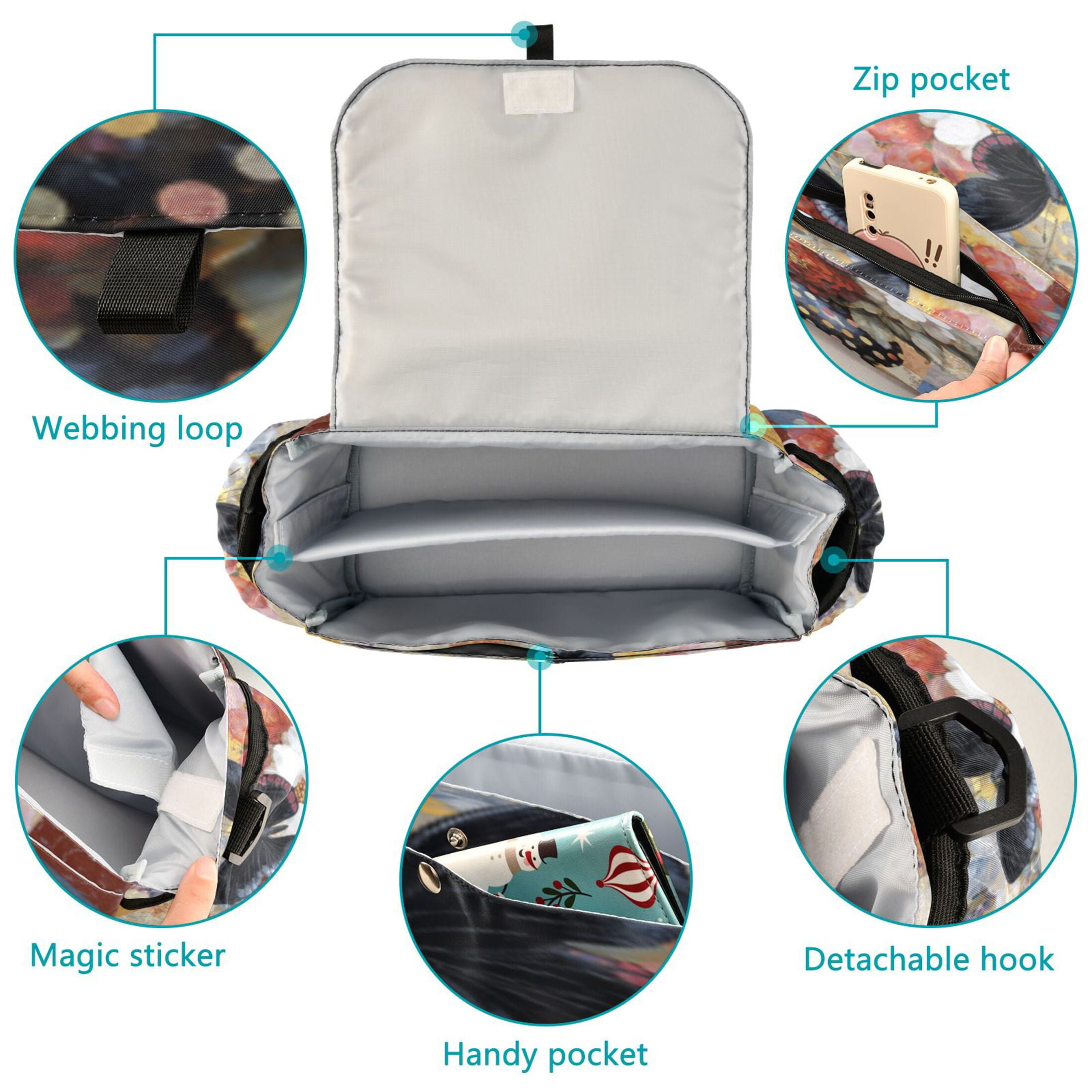 DIXRUYEE Stroller Organizer Butterfly Bouquet Printed
