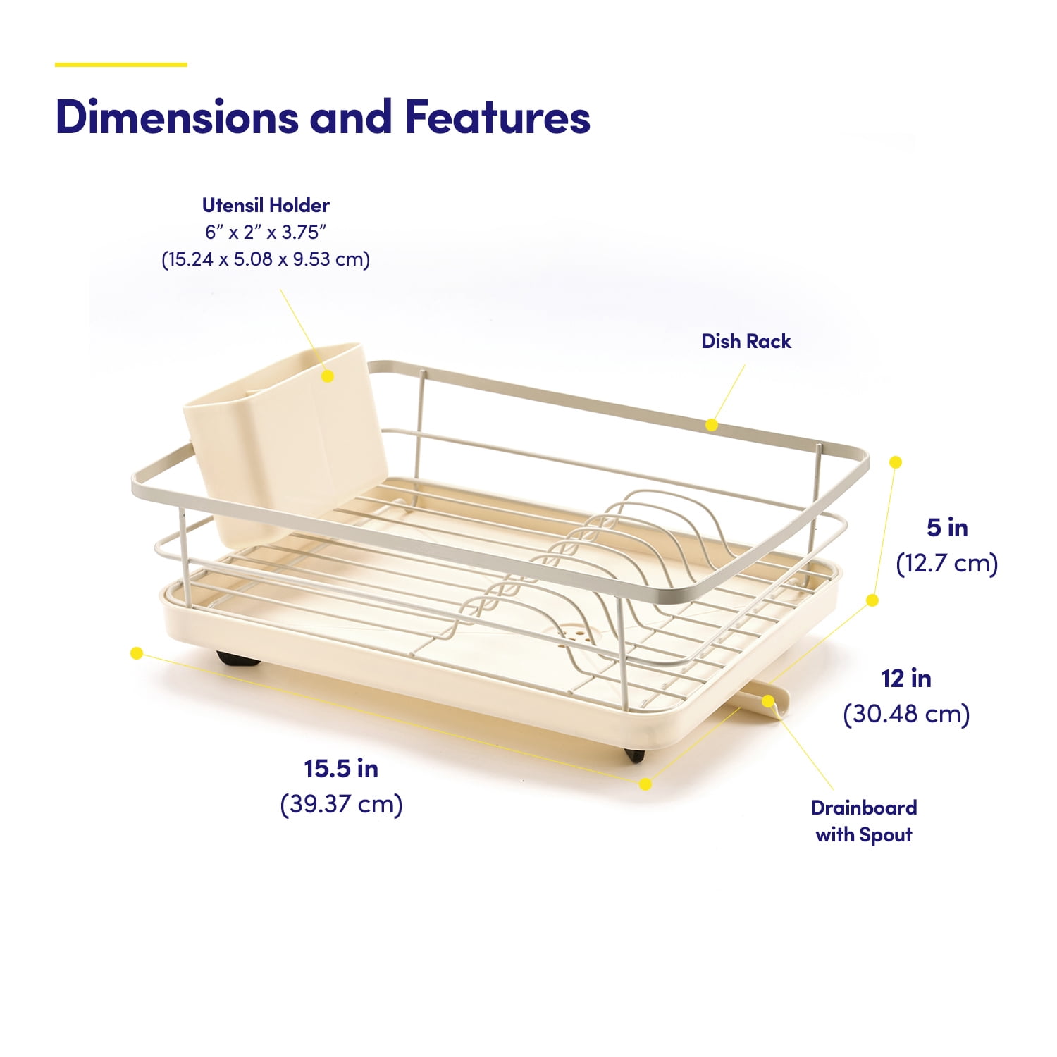 3-Piece Multi-Functional Dish Drying Rack with Drain Board & Utensil Holder, Beige