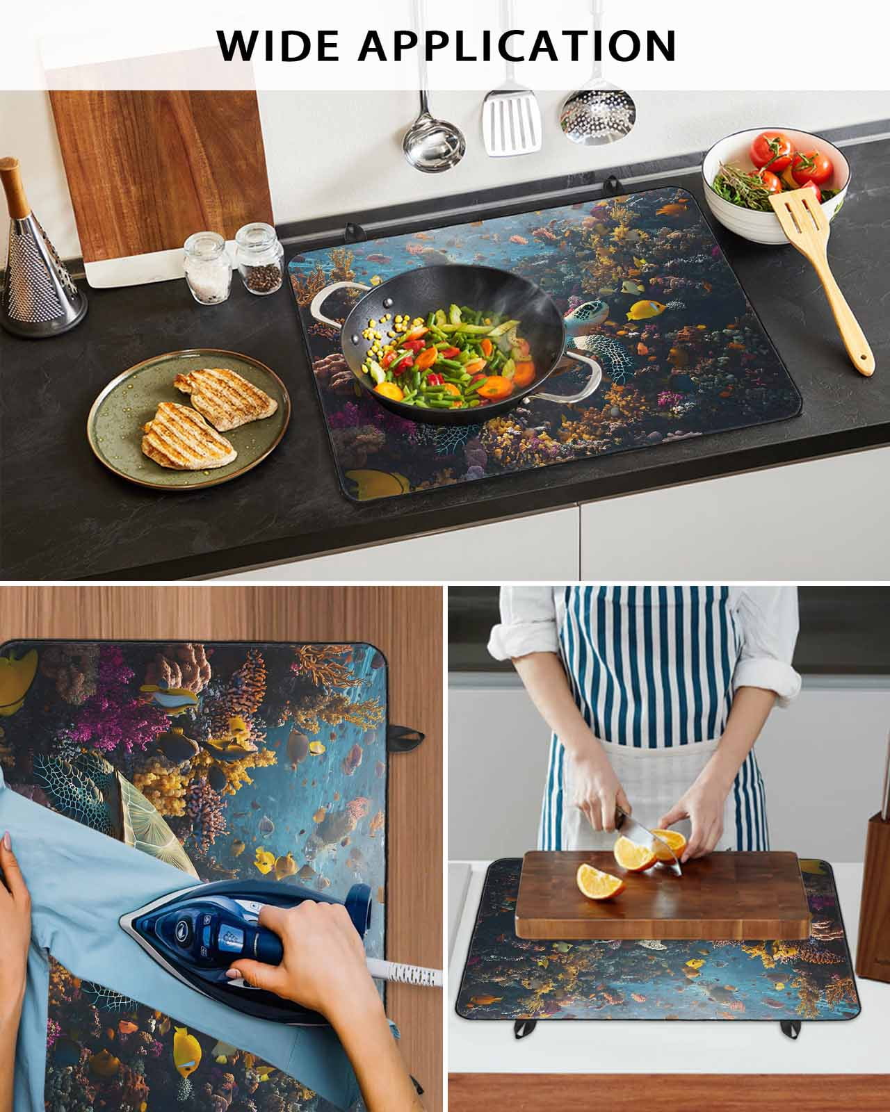 nqOlkjepod Large Induction Cooktop Protector Mat 36"x21", Turtle Stove Top Covers for Electric Stove, Ocean Coral Sea Fish Modern Summer Animal Stove Burner Cover Mats, Glass Top Stove Cover