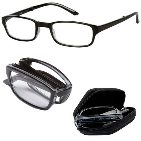 Folding Reading Glasses with Carry Case Foldable Eyeglasses, Black, (Best Way To Carry Reading Glasses)