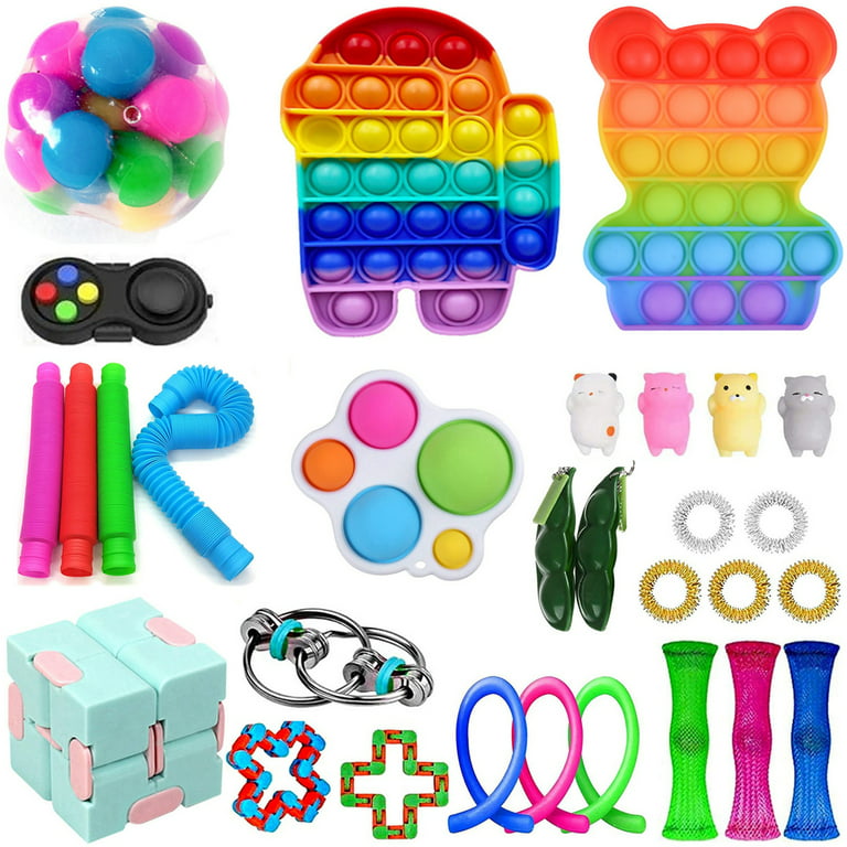 Diconna 30 Pack Colorful Sensory Fidget Toys Set Soft Pushpop Bubble Hand  Toy Anti-Anxiety Toys Gifts 