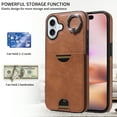 thumbnail image 5 of Classic Wallet Case Compatible with iPhone 16 Plus for Men Women, with 360° Rotation Finger Ring Kickstand PU Leather Shockproof Phone Cover with Card Slot for iPhone 16 Plus, Brown, 5 of 10