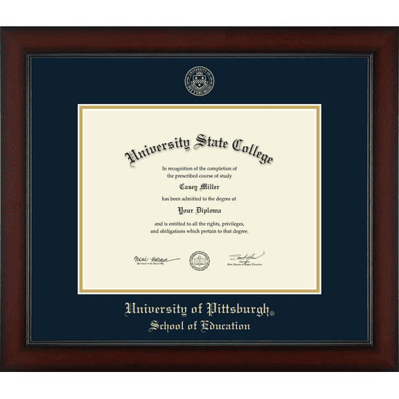 University of Pittsburgh School of Education Diploma Frame, Document Size 11" x 8.5"