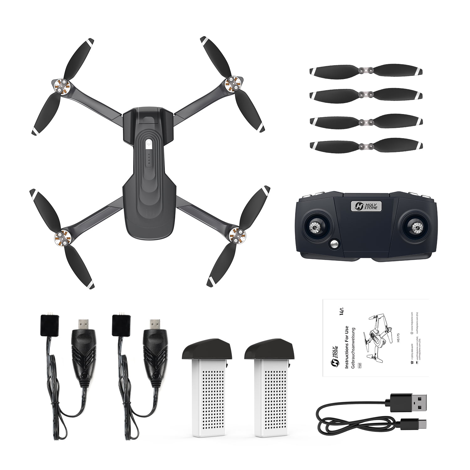Holy Stone HS175D Drone 4K Camera 2 Batteries for 40 Minutes of Play  Carrying Bag, Black