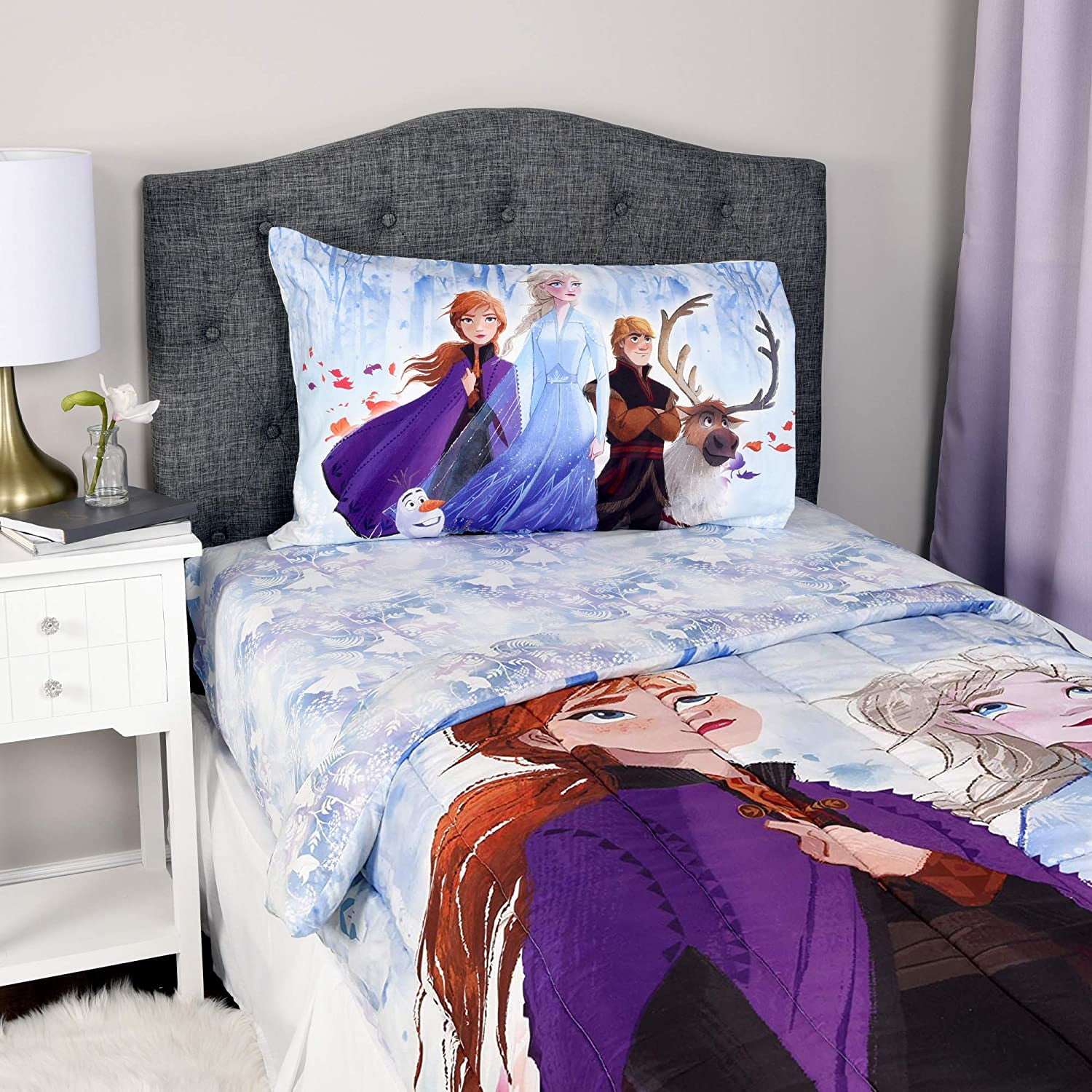 Disney Frozen II Twin Bedding Sheet Set with Twin Comforter 5 PCS Set for Kids 