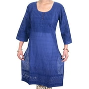 Mogul Womens Blue Kurti Designer Embroidered Indian Tunic Dress