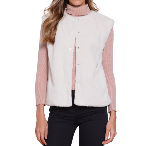 INSPIRE CHIC Chaleco de Piel Sintética para Mujer, Sin Mangas, Abierto por Delante, Chaquetas de Invierno 2025 XL Albaricoque